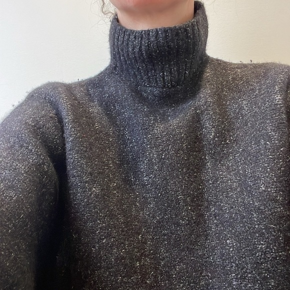 DKNY pure merino wool turtleneck poncho cape black white speckles size S - Picture 14 of 15